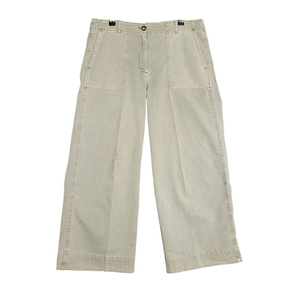 J JILL Green Mid Rise Wide Leg Crop Stretch Cotton Twill Utility Pants SIZE 10